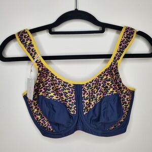 Bravissimo Inspire Sports Bra Leopard Print with Navy and Yellow Accent Size 32F
